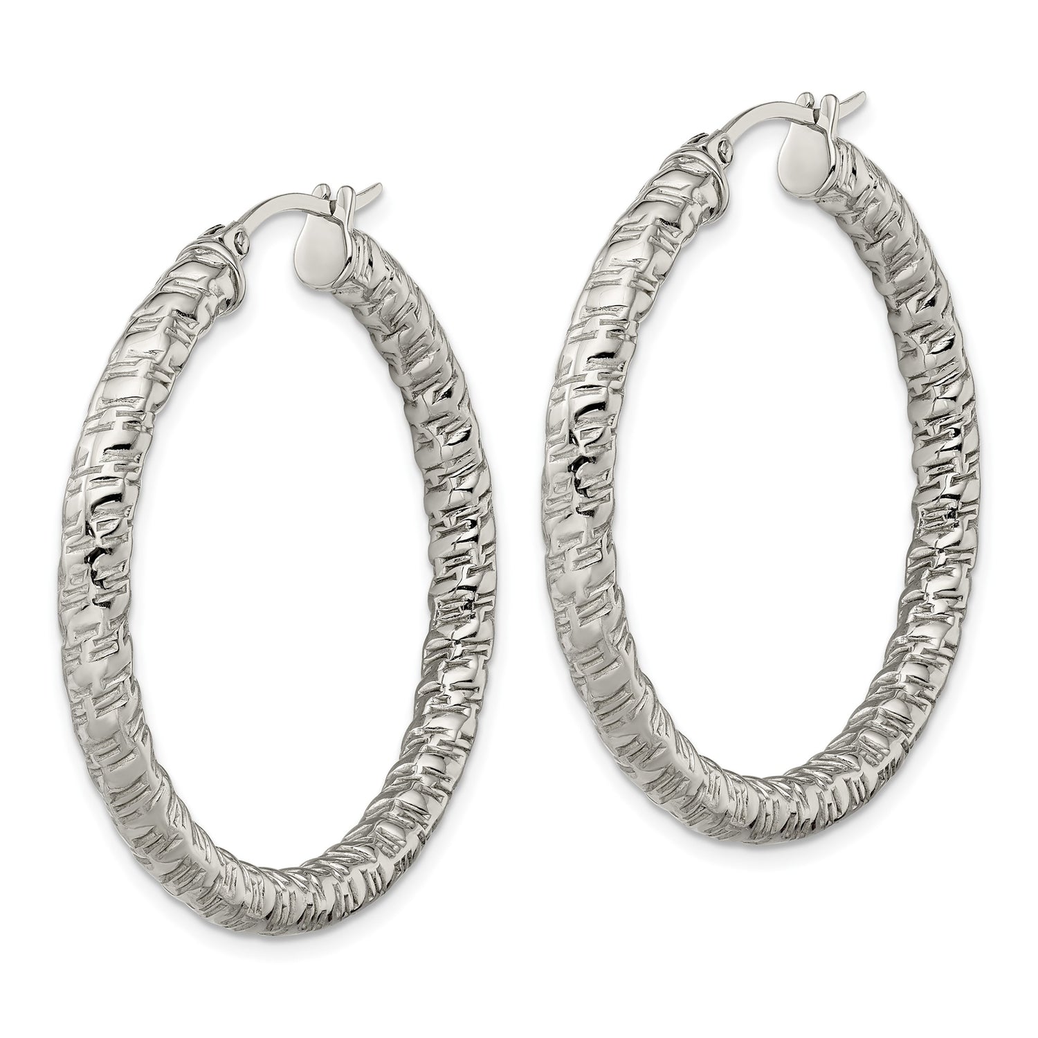 Stainless Steel Hoop Earrings, Woven Textured and Hammered Design, Polished Finish for Women