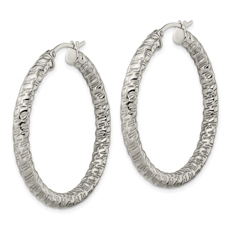 Stainless Steel Hoop Earrings, Woven Textured and Hammered Design, Polished Finish for Women
