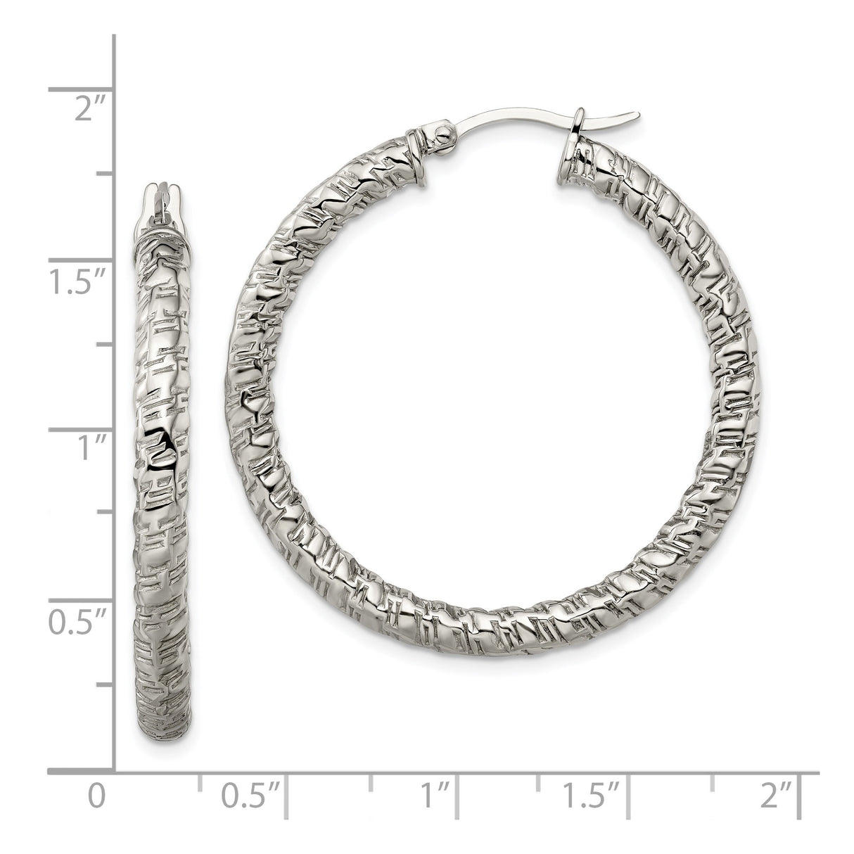 Stainless Steel Hoop Earrings, Woven Textured and Hammered Design, Polished Finish for Women