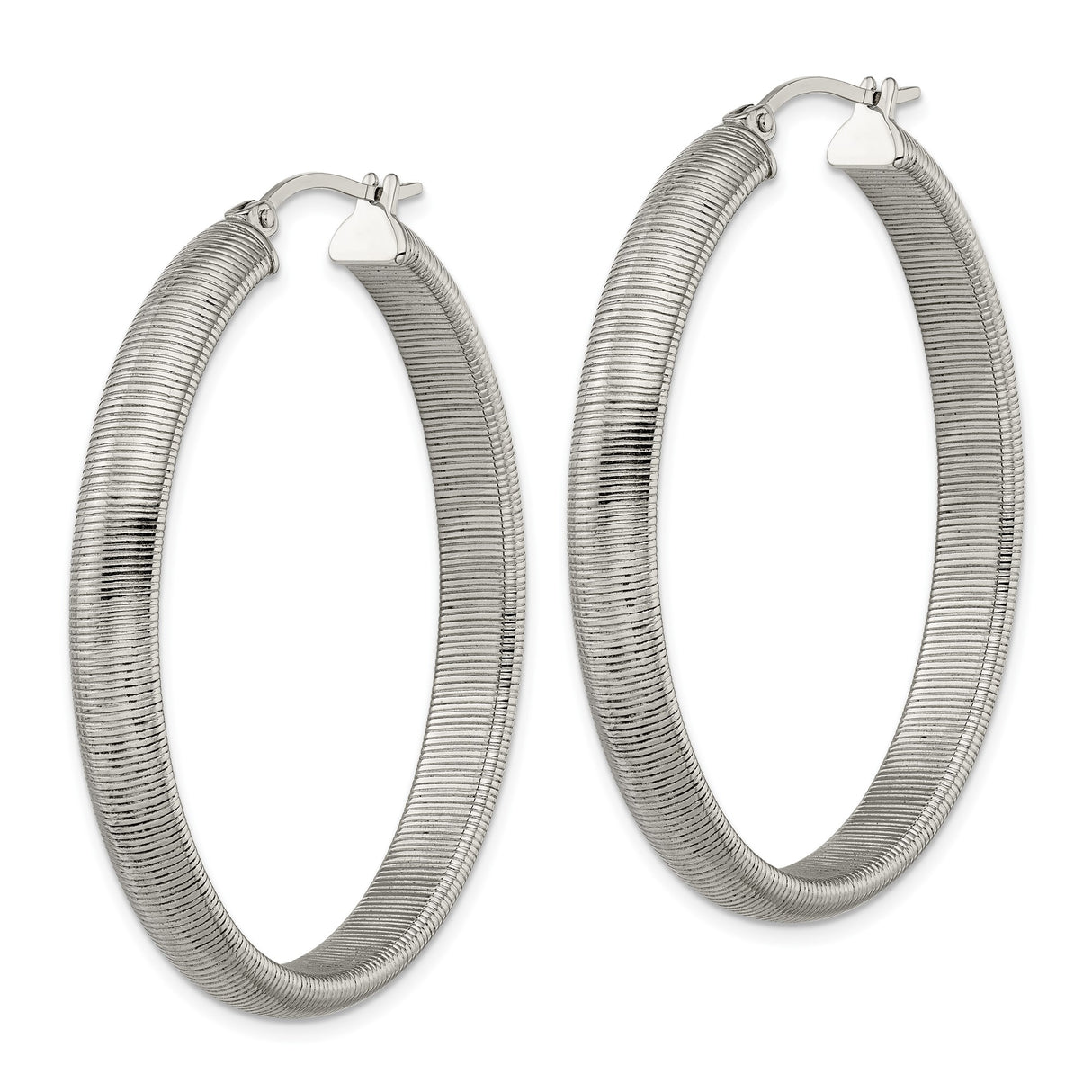 316 Stainless Steel Hoop Earrings, Large Ribbed Texture Round Hoops with Bold Modern Style