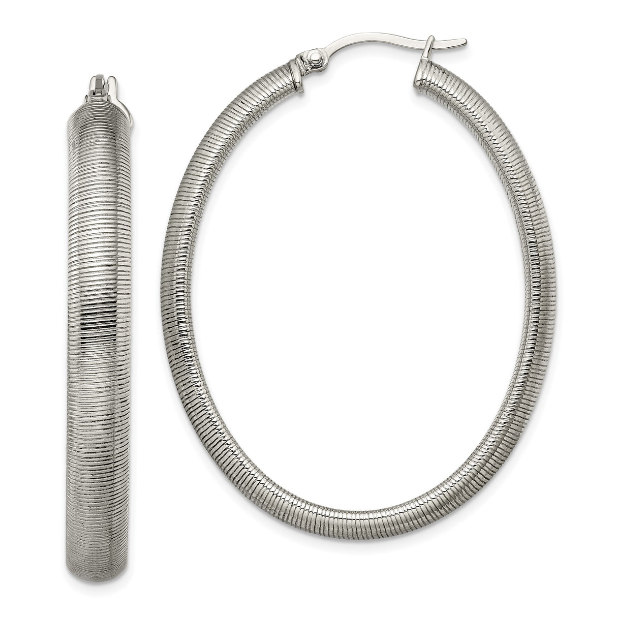 316 Stainless Steel Hoop Earrings, Large Ribbed Texture Round Hoops with Bold Modern Style