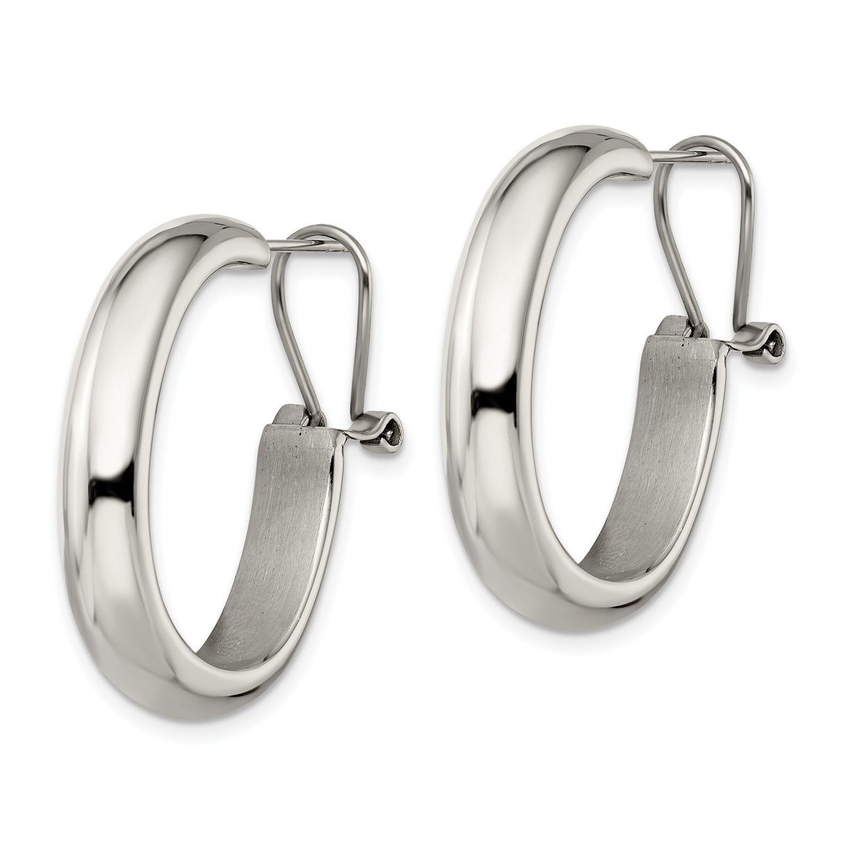 Stainless Steel Hoop Earrings, Polished Oval Design, Minimalist Style for Women