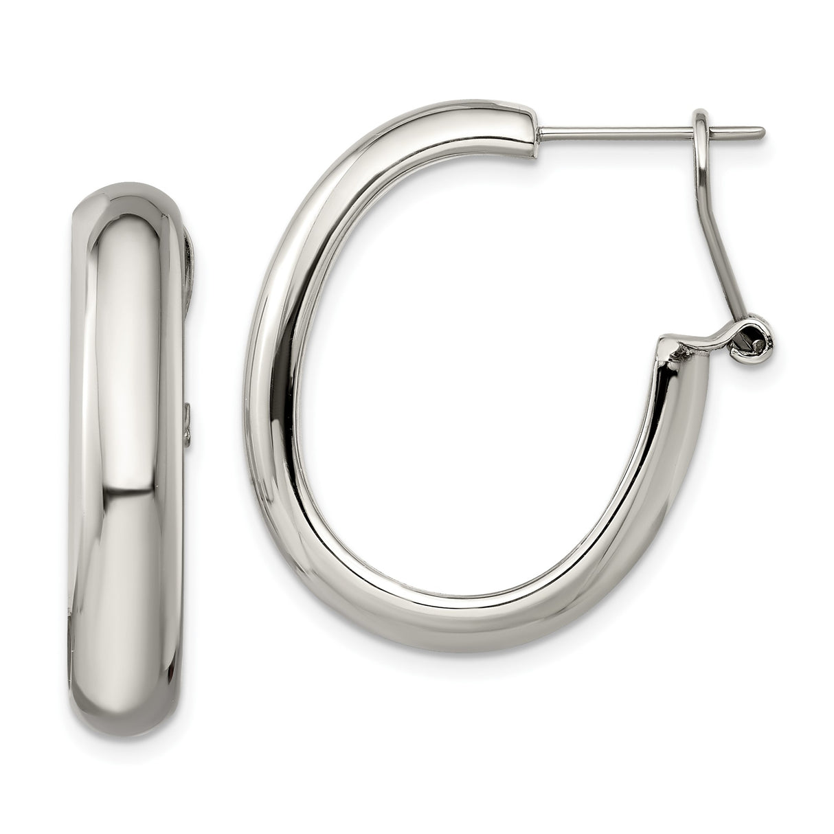 Stainless Steel Hoop Earrings, Polished Oval Design, Minimalist Style for Women