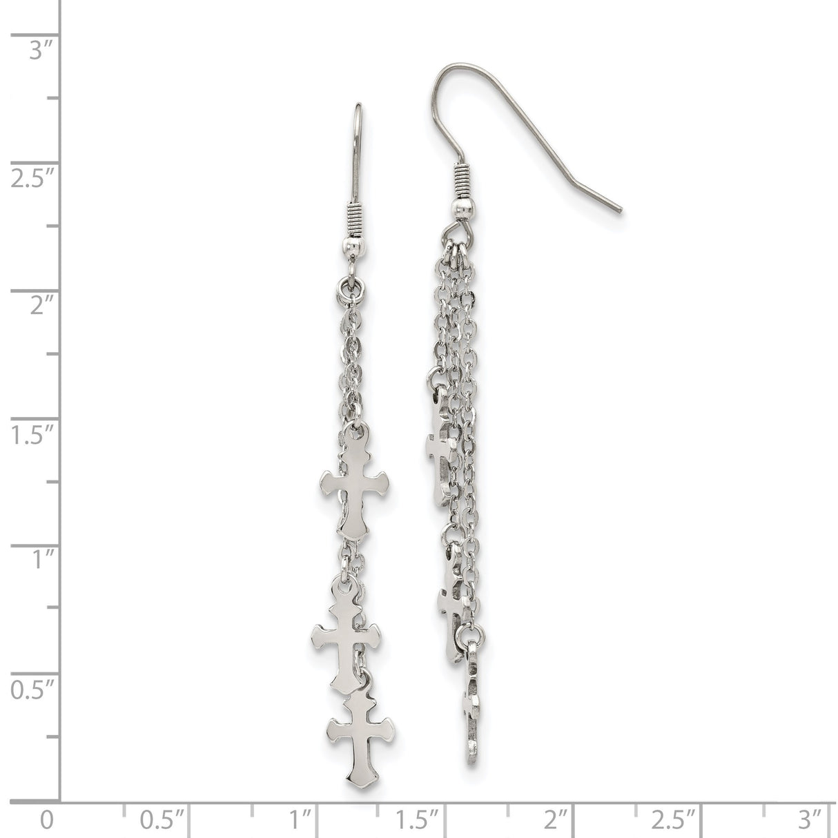 Stainless Steel Cross Drop Earrings with Fine Chains and Polished Multi-Strand Pendants for Women