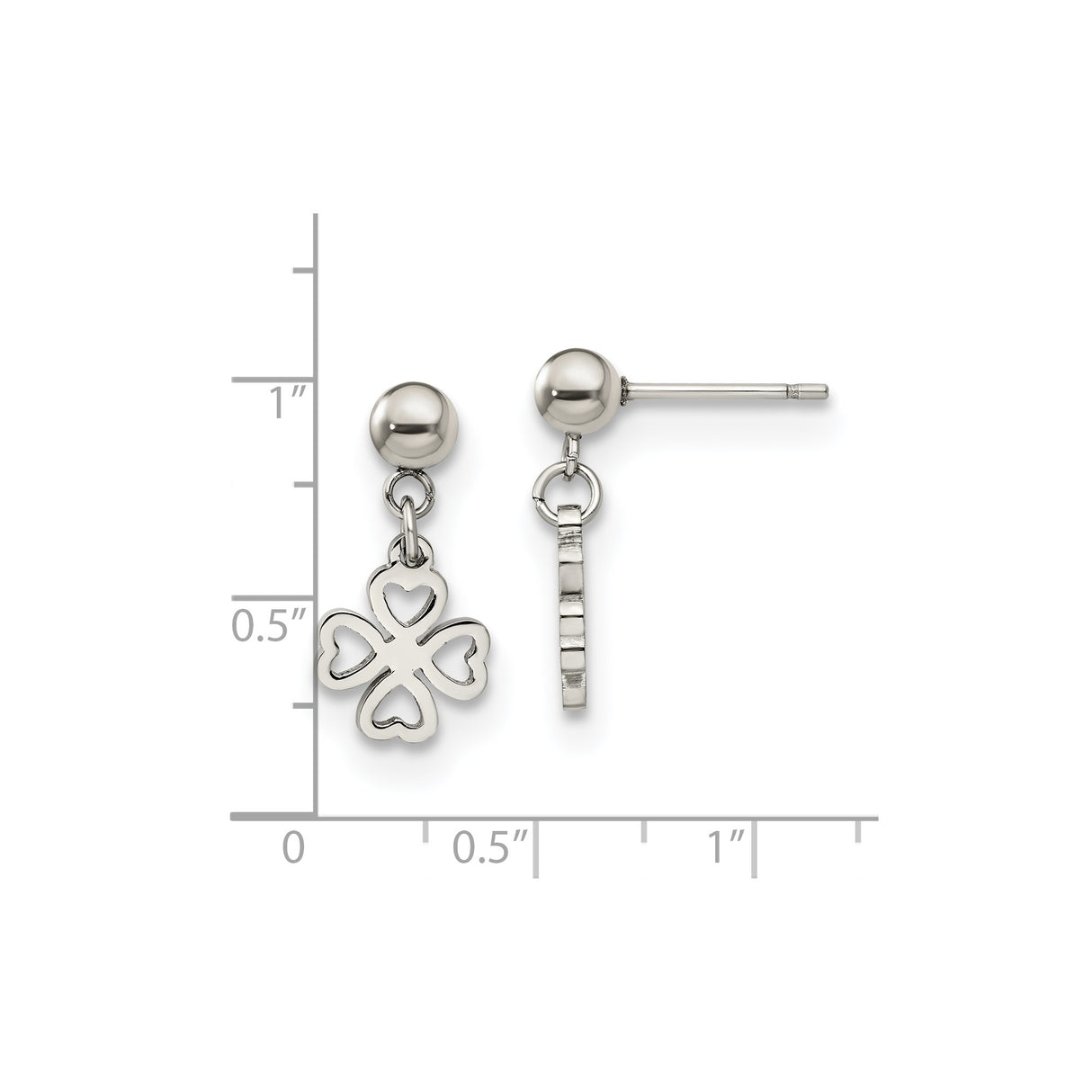 Stainless Steel Dangle Earrings with Four Leaf Heart Clover Design, Lightweight Lucky Charm Jewelry