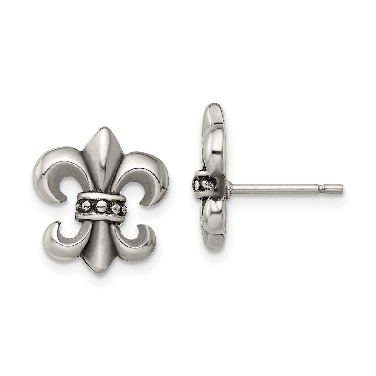 Stainless Steel Stud Earrings, Fleur de Lis Symbol, Unisex French Heritage Design