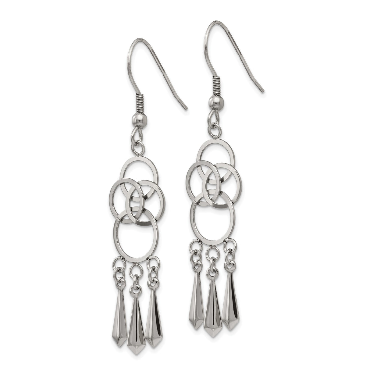 Stainless Steel Dangle Earrings with Interlocking Rings, Geometric Drop Charms, Modern Boho Style