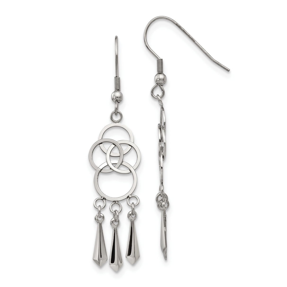 Stainless Steel Dangle Earrings with Interlocking Rings, Geometric Drop Charms, Modern Boho Style