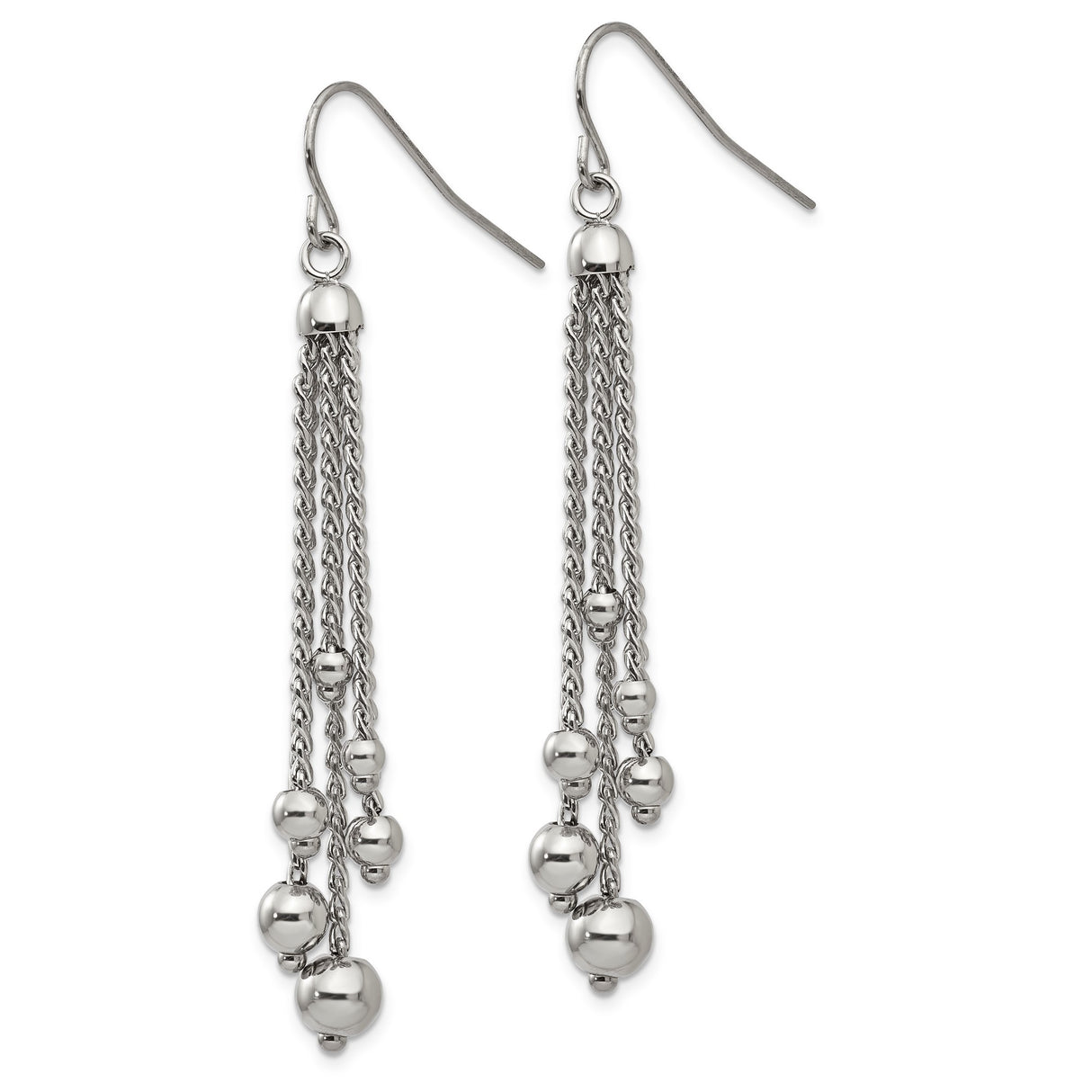 316 Stainless Steel Dangle Earrings, Multi-Strand Polished Beaded Chain Drop Design