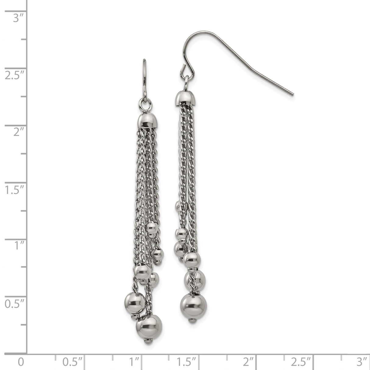 316 Stainless Steel Dangle Earrings, Multi-Strand Polished Beaded Chain Drop Design