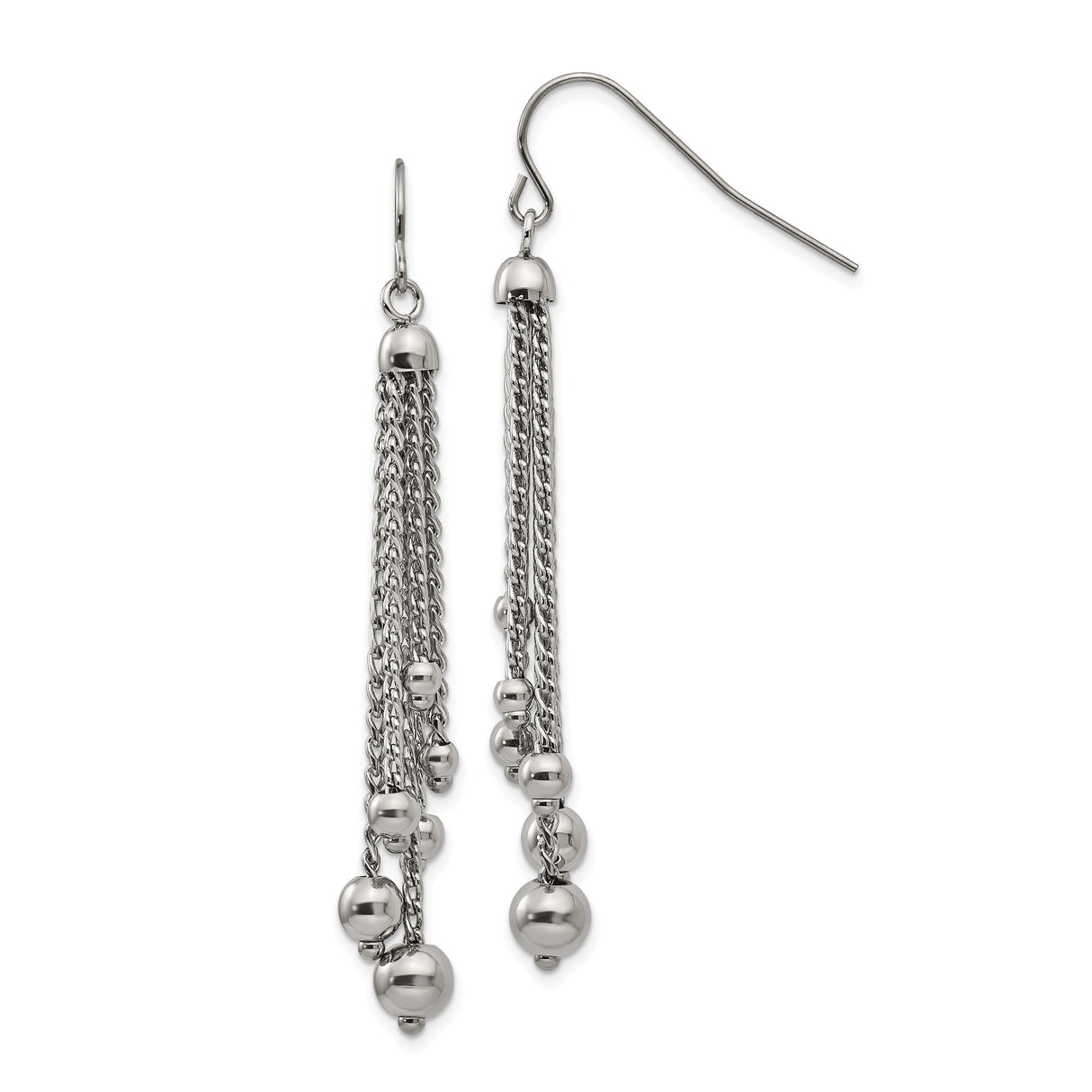 316 Stainless Steel Dangle Earrings, Multi-Strand Polished Beaded Chain Drop Design