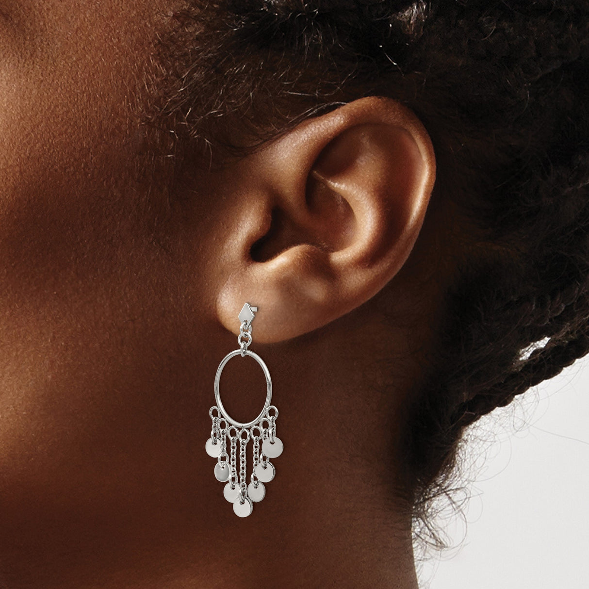Stainless Steel Dangle Hoop Earrings with Disc Charms and Chain Accents, Modern Boho Style