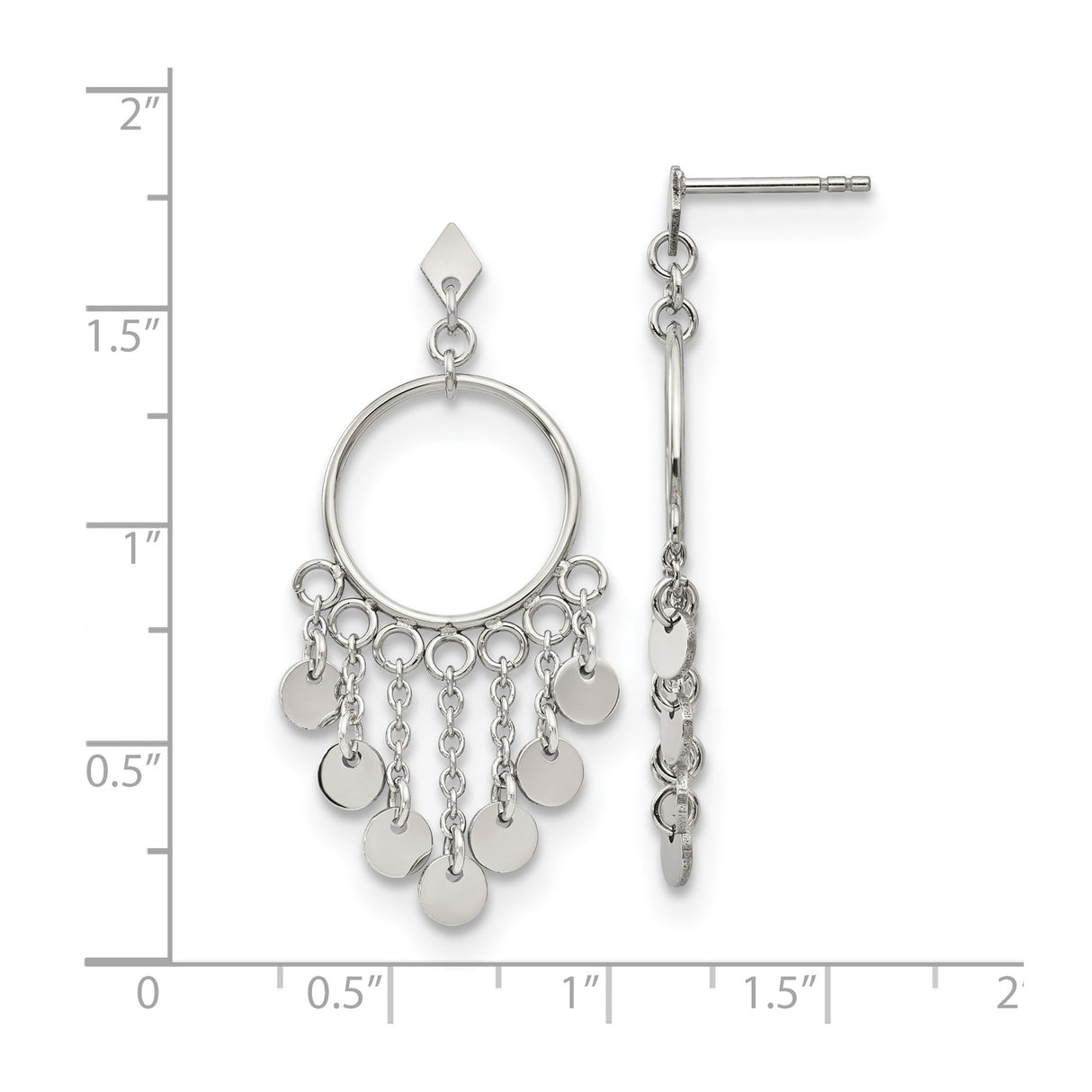 Stainless Steel Dangle Hoop Earrings with Disc Charms and Chain Accents, Modern Boho Style