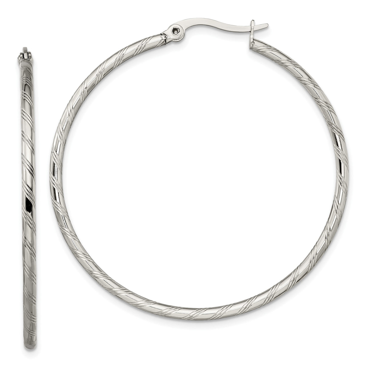 Stainless Steel Hoop Earrings, Large Lightweight Twisted Textured Design, Unisex Style