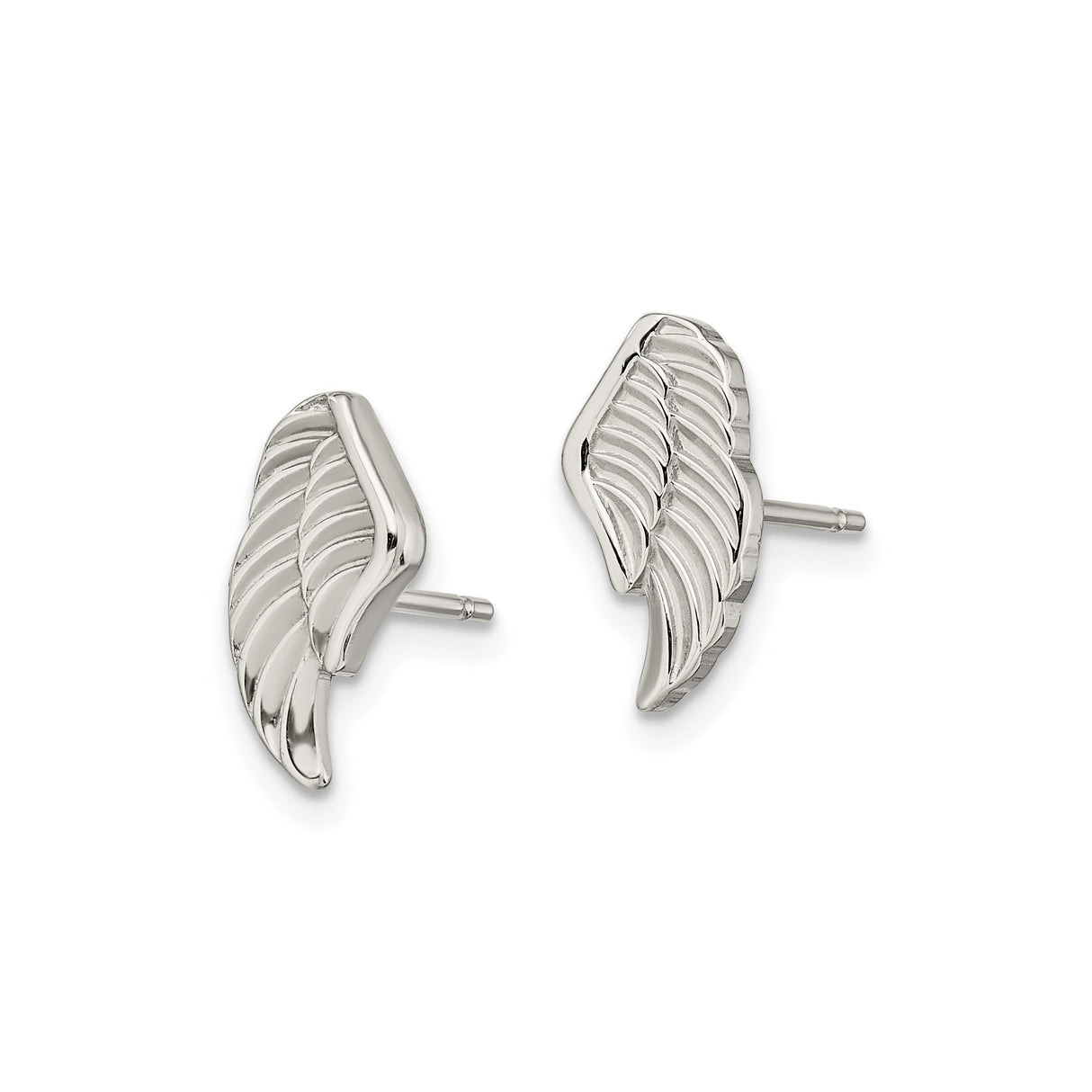 Stainless Steel Angel Wing Stud Earrings, Polished Feather Design, Spiritual Guardian Jewelry