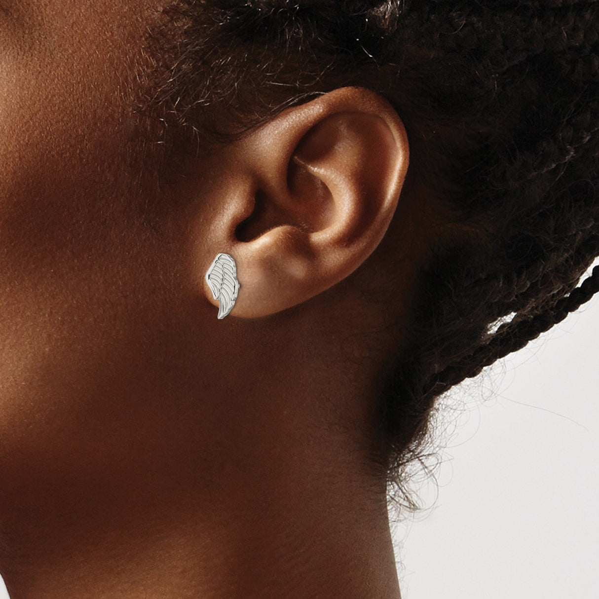 Stainless Steel Angel Wing Stud Earrings, Polished Feather Design, Spiritual Guardian Jewelry