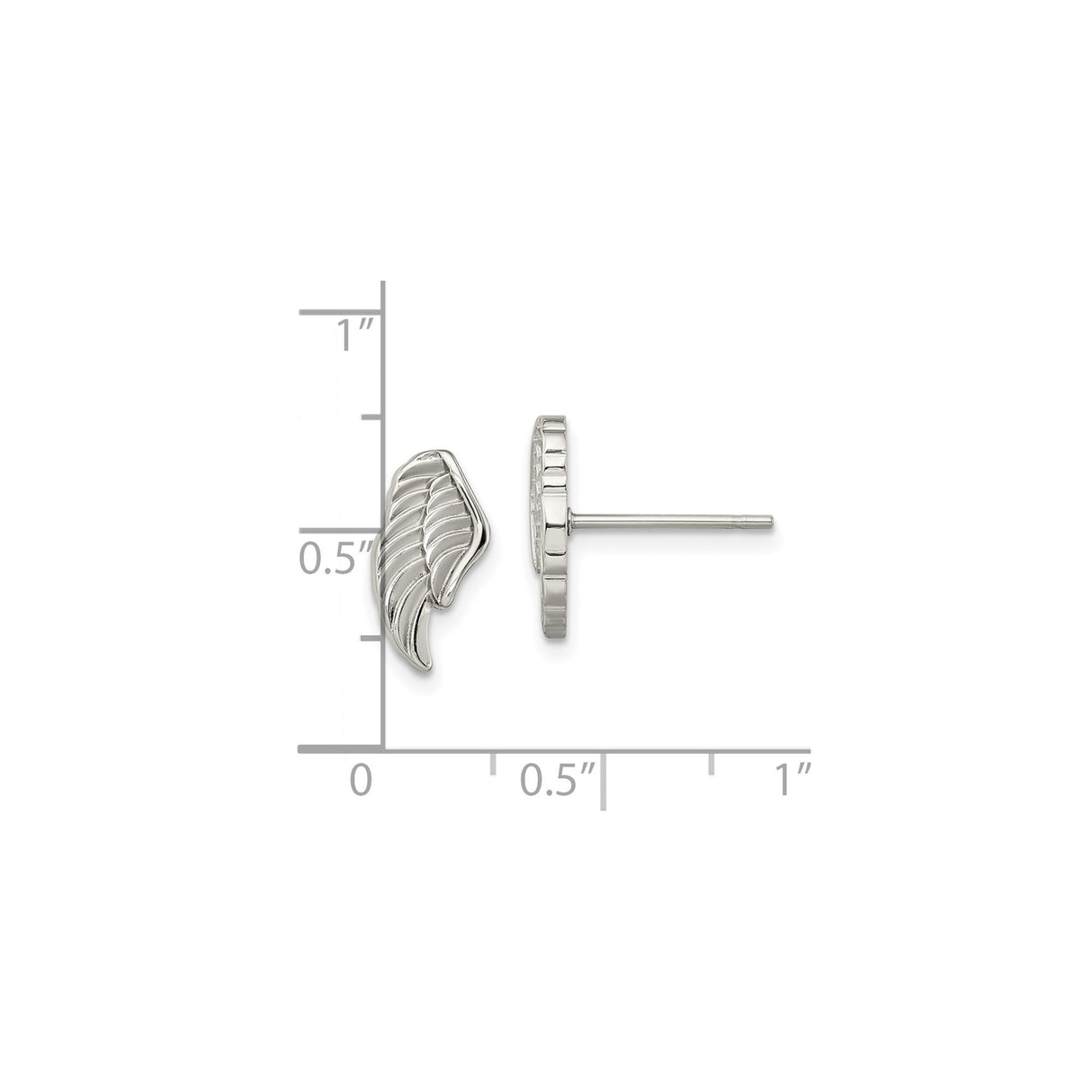 Stainless Steel Angel Wing Stud Earrings, Polished Feather Design, Spiritual Guardian Jewelry