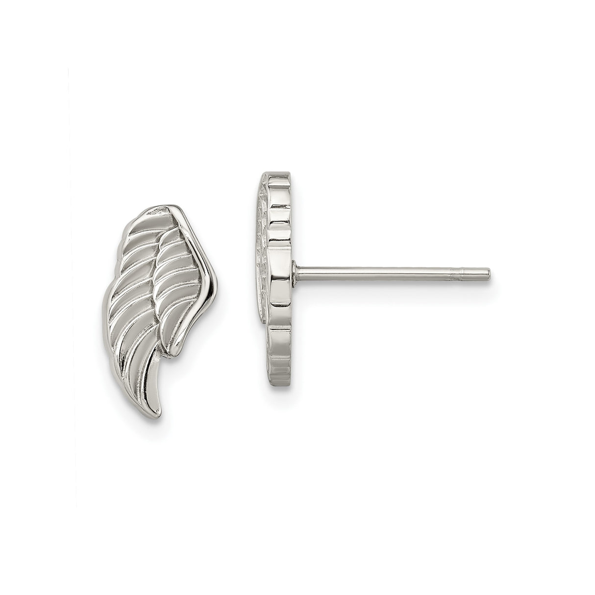 Stainless Steel Angel Wing Stud Earrings, Polished Feather Design, Spiritual Guardian Jewelry