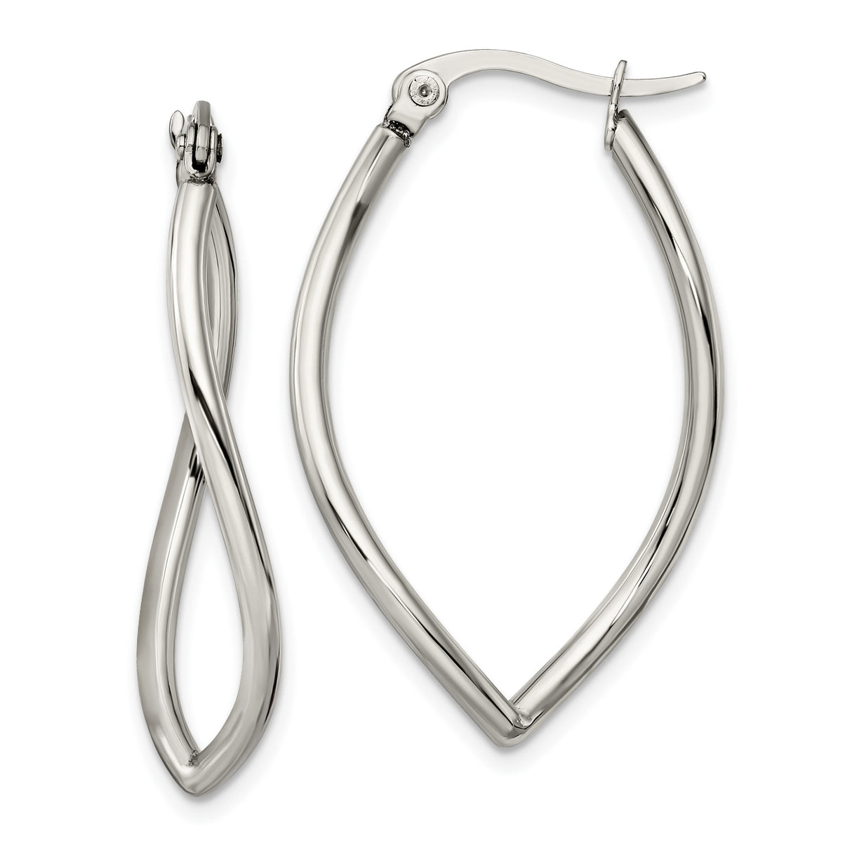 Stainless Steel Twist Hoop Earrings, Marquise Teardrop Infinity Design, Hypoallergenic Finish