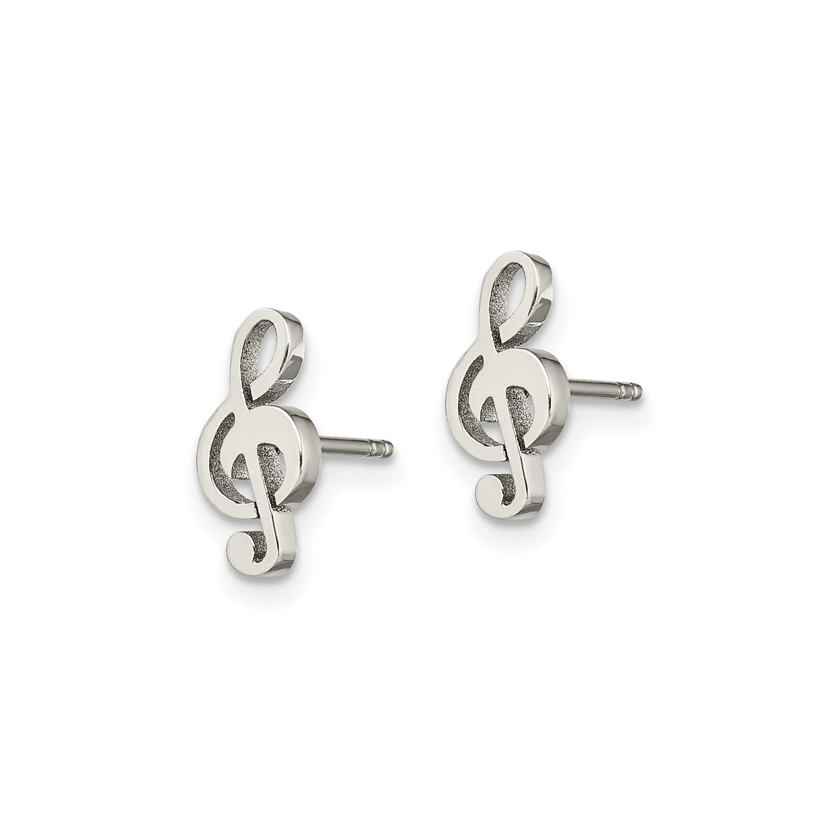 316 Stainless Steel Treble Clef Stud Earrings, Polished Music Note Design