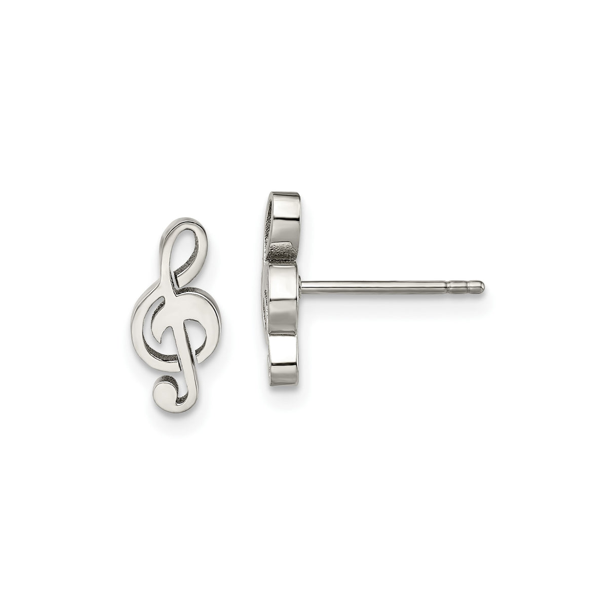 316 Stainless Steel Treble Clef Stud Earrings, Polished Music Note Design
