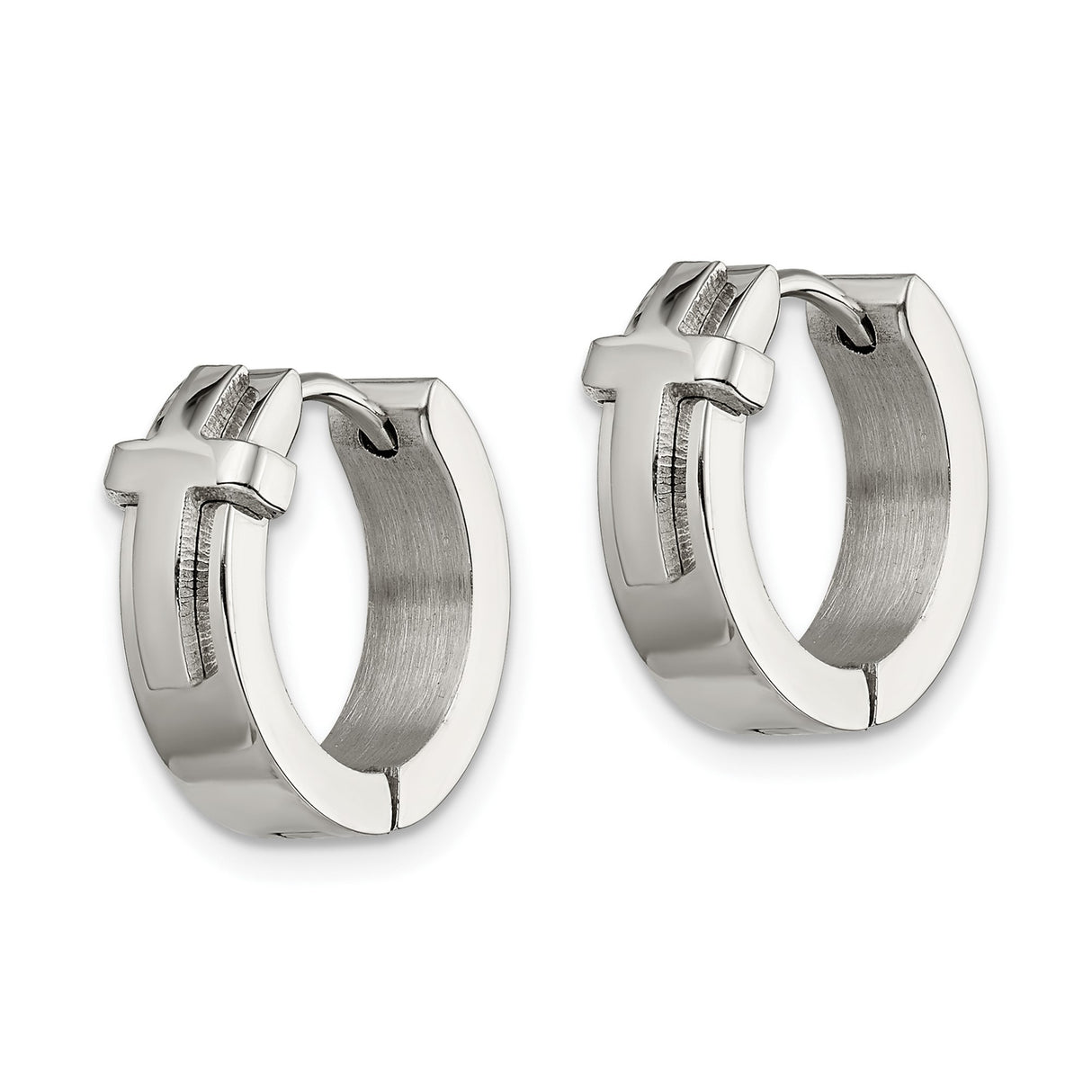 Stainless Steel Cross Hoop Earrings with Curved Geometric Design and Smooth Polished Finish