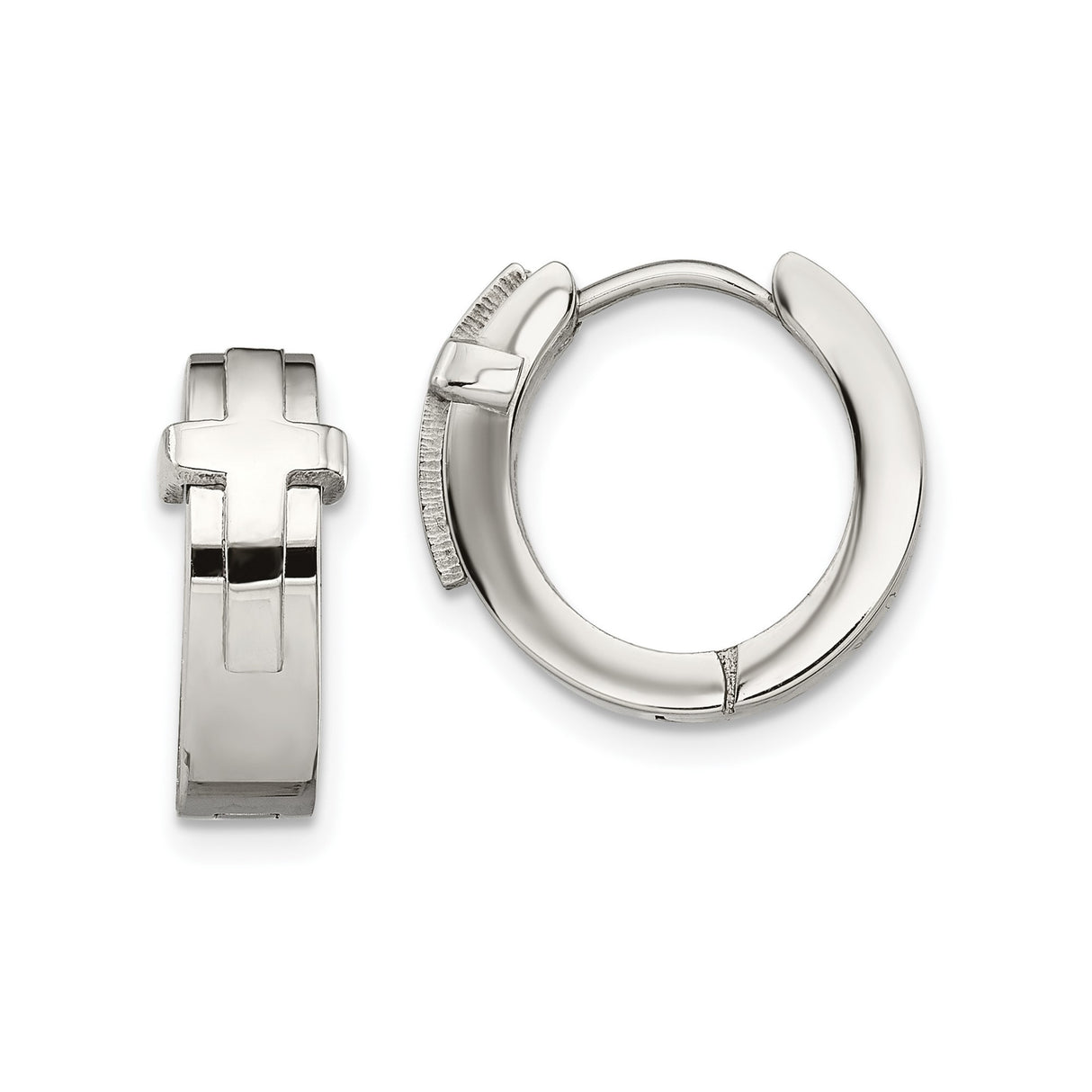 Stainless Steel Cross Hoop Earrings with Curved Geometric Design and Smooth Polished Finish