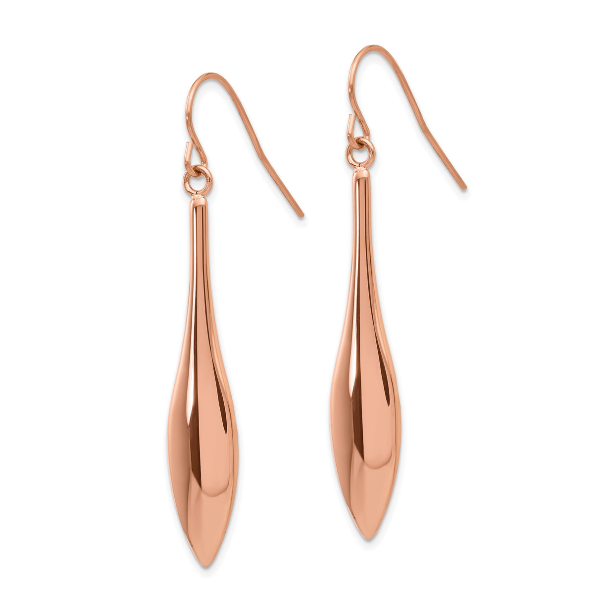 Stainless Steel Drop Earrings, Rose Gold Tone, Elongated Teardrop, Modern Hook Style for Women