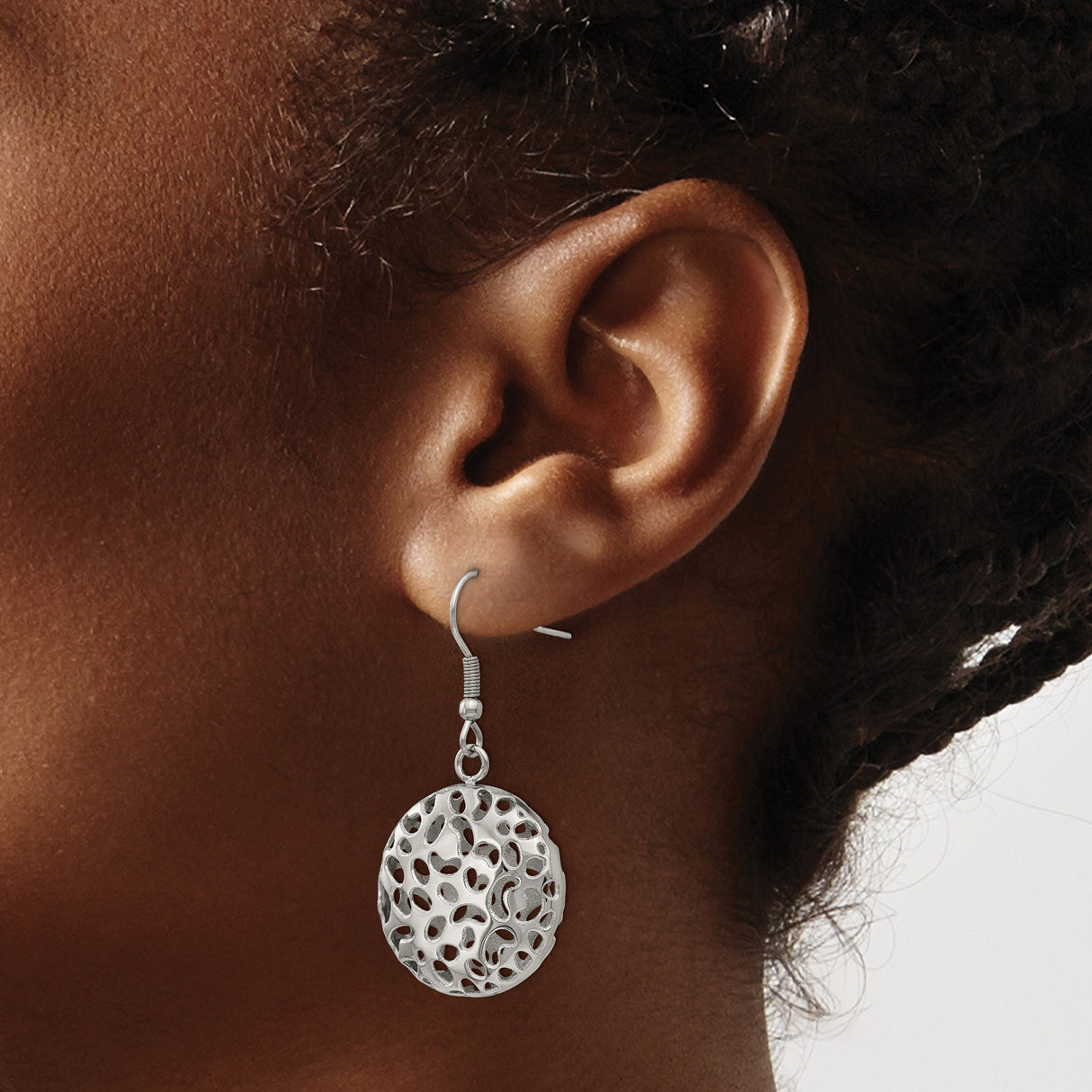 316 Stainless Steel Dangle Earrings with Round Disc Cutout Design, Lightweight and Hypoallergenic
