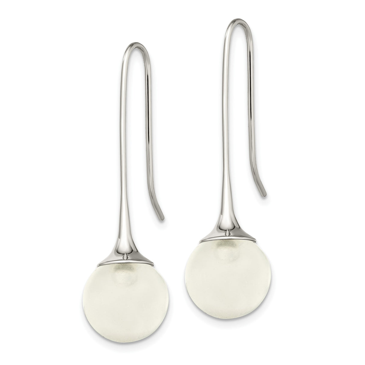 Stainless Steel Drop Earrings with Smooth White Glass Orb Accents, Minimalist Modern Design