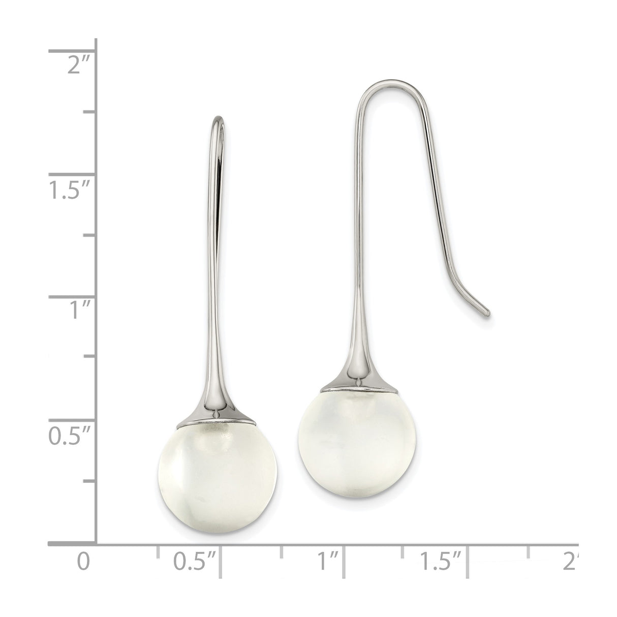 Stainless Steel Drop Earrings with Smooth White Glass Orb Accents, Minimalist Modern Design