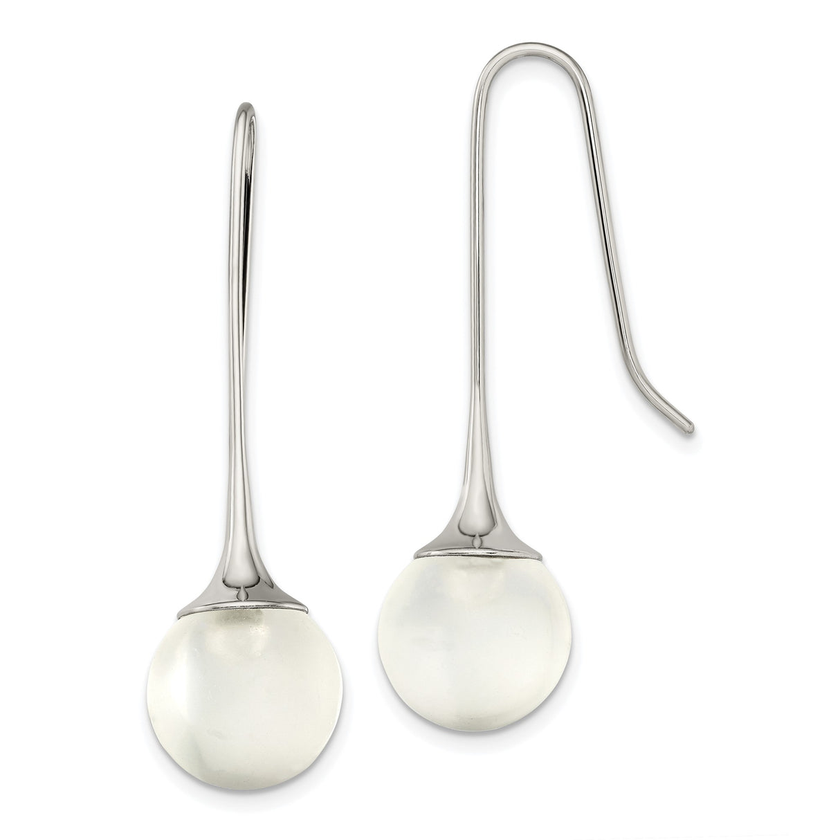 Stainless Steel Drop Earrings with Smooth White Glass Orb Accents, Minimalist Modern Design