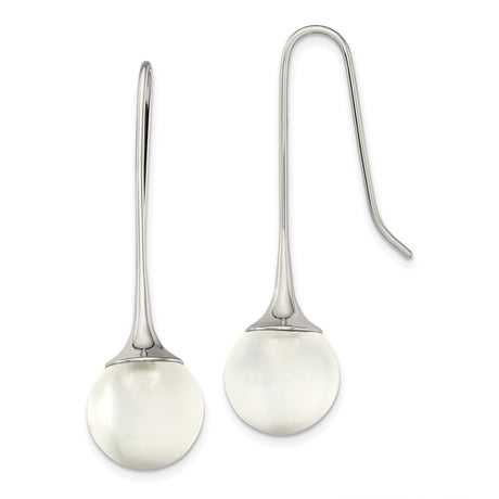 Stainless Steel Drop Earrings with Smooth White Glass Orb Accents, Minimalist Modern Design