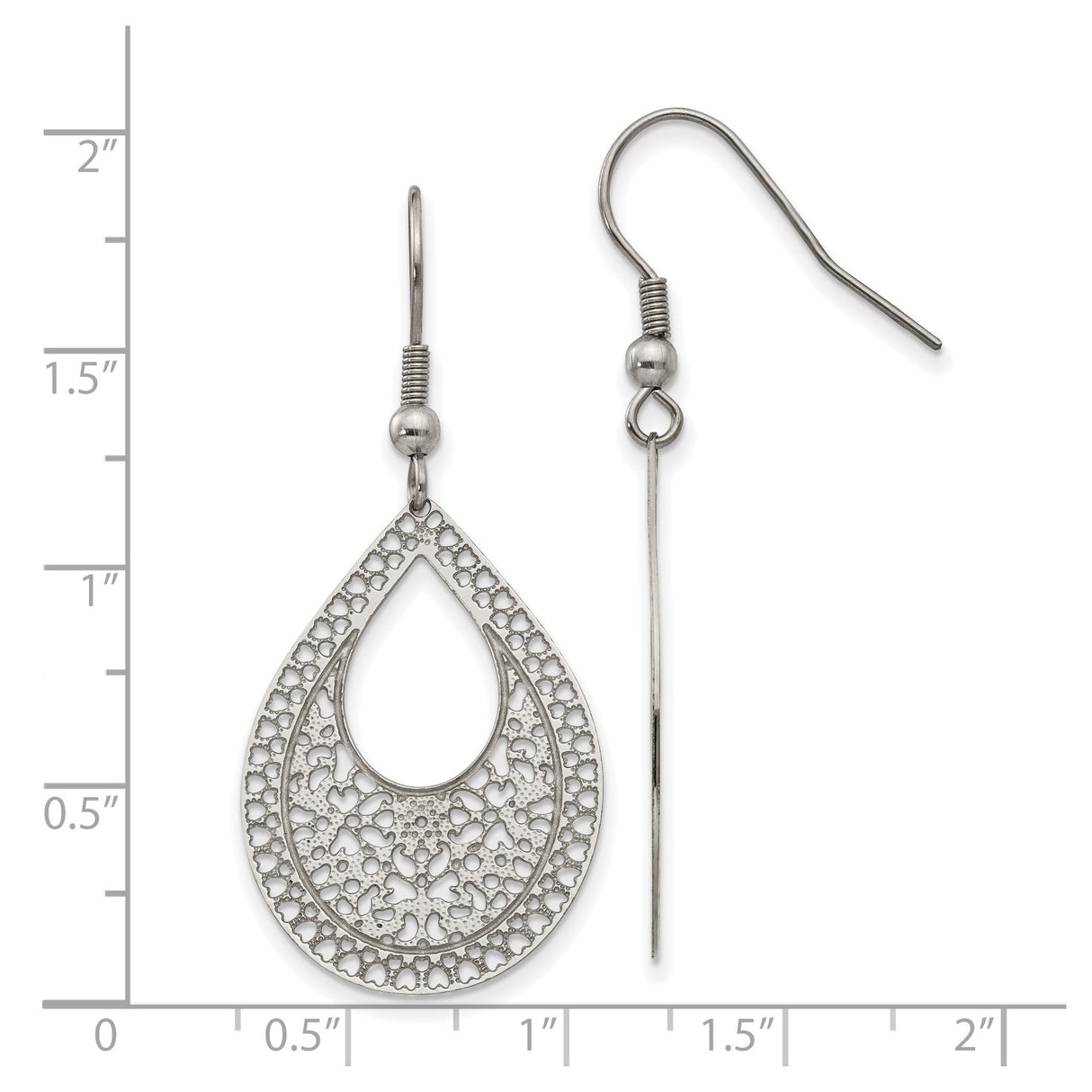 Stainless Steel Dangle Earrings with Floral Filigree Cutout Design, Teardrop Drop Style