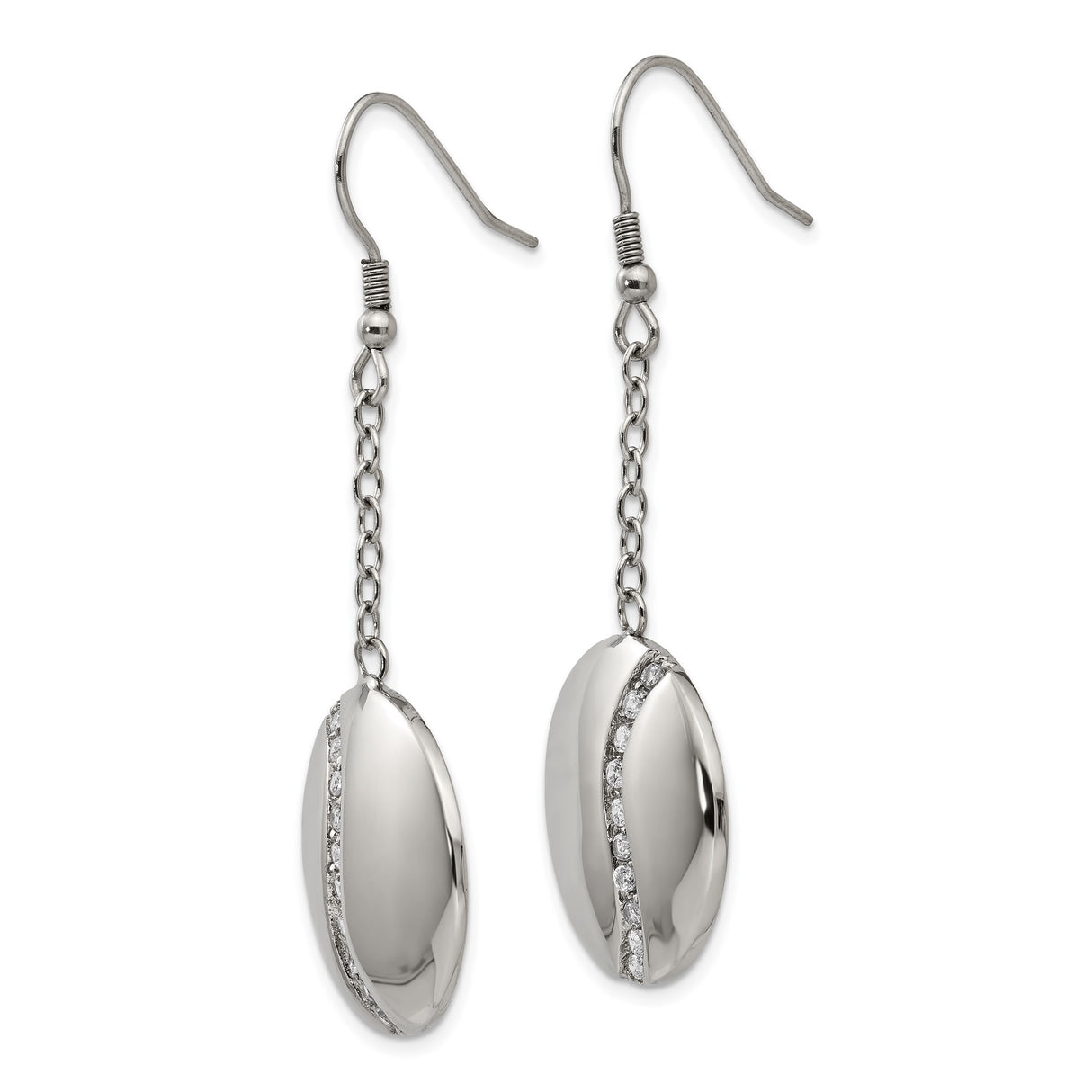 316 Stainless Steel Dangle Earrings with Cubic Zirconia, Round Disc Design, Hook Style