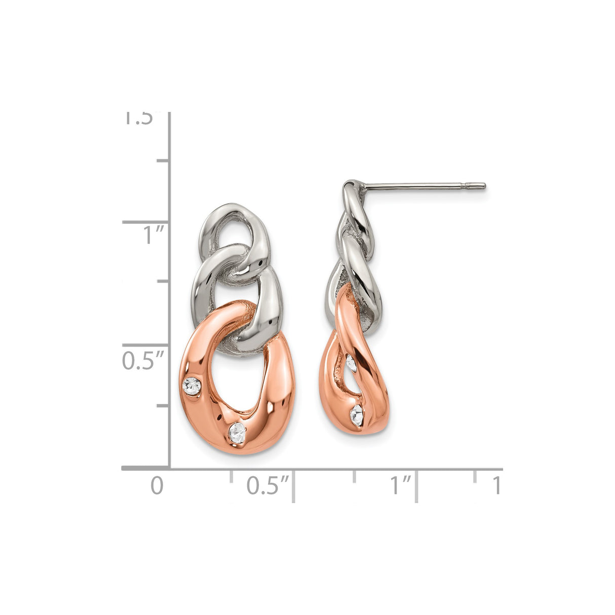 316 Stainless Steel Dangle Earrings with Crystal Accents, Interlocked Rose Gold and Silver Tone Links