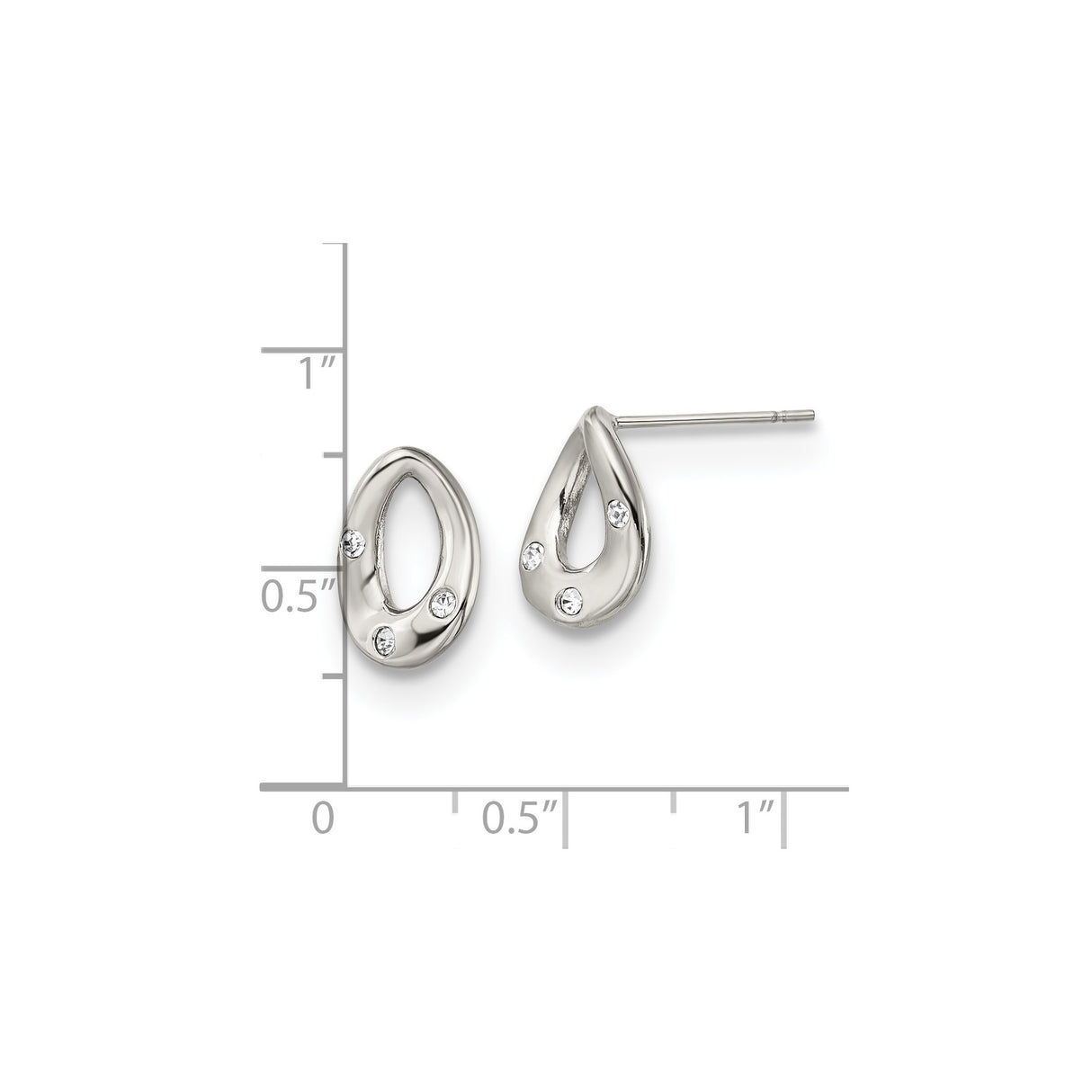 Stainless Steel Teardrop Post Earrings with Clear Crystal Accents, Modern Minimalist Design