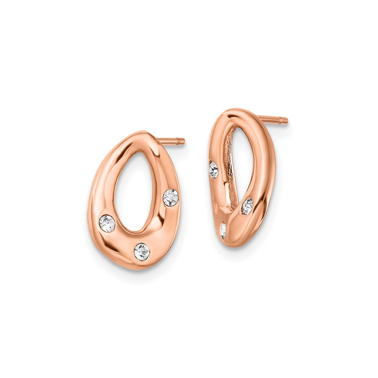 Stainless Steel Stud Earrings with Clear Crystal, Rose Gold Tone Teardrop Design for Women