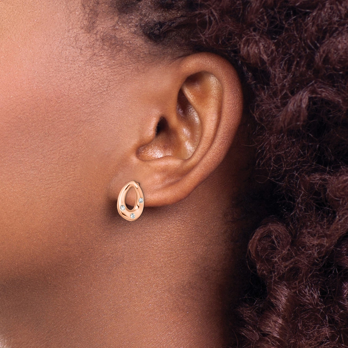 Stainless Steel Stud Earrings with Clear Crystal, Rose Gold Tone Teardrop Design for Women