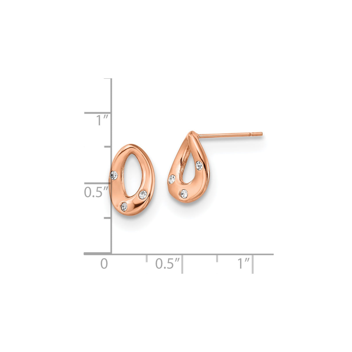 Stainless Steel Stud Earrings with Clear Crystal, Rose Gold Tone Teardrop Design for Women