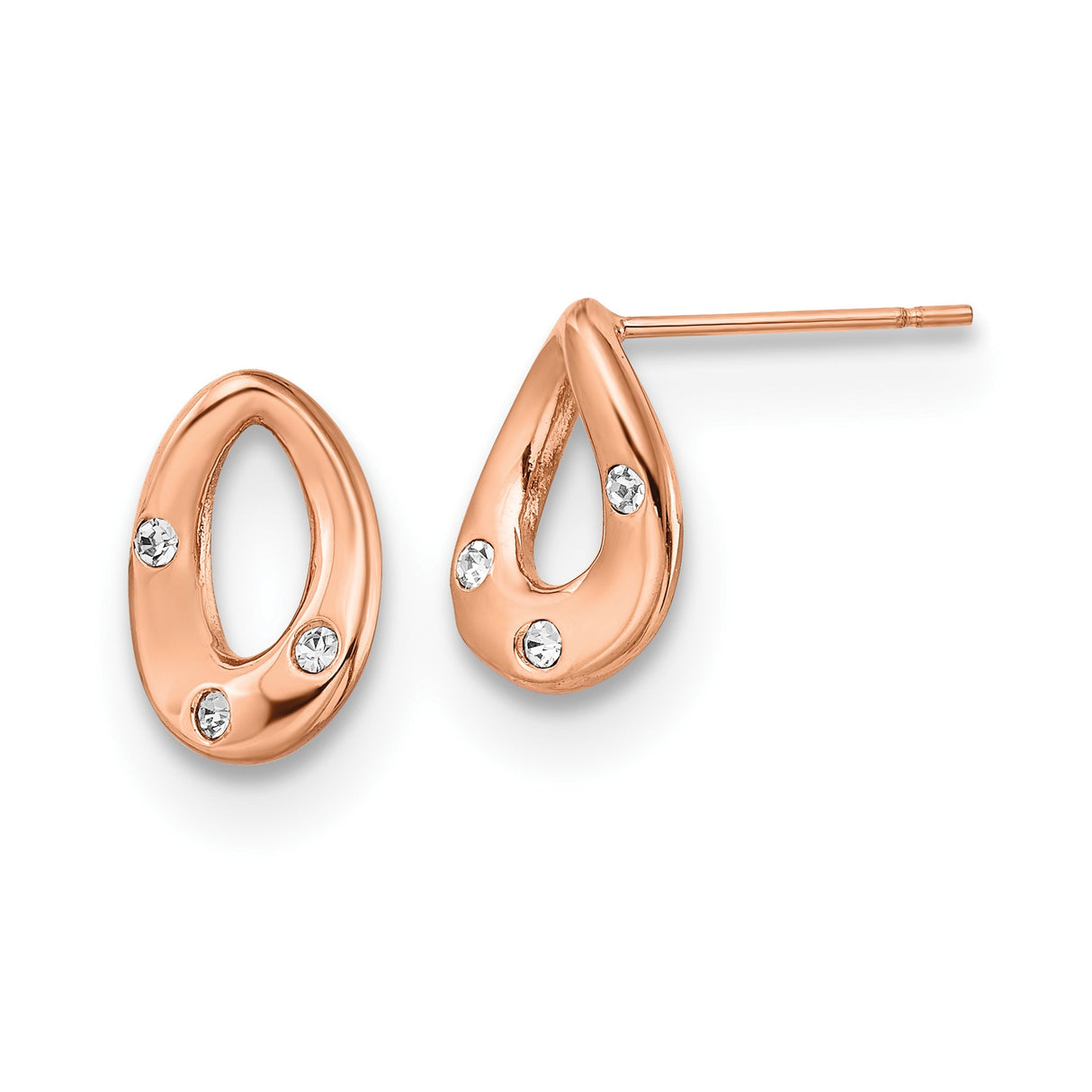 Stainless Steel Stud Earrings with Clear Crystal, Rose Gold Tone Teardrop Design for Women
