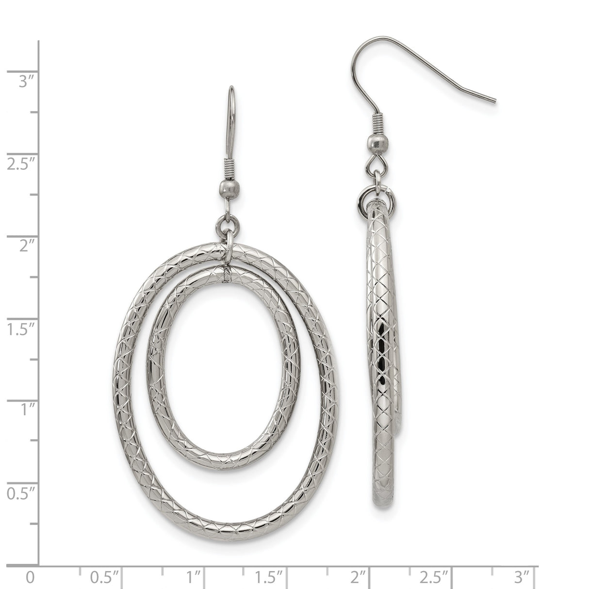 Stainless Steel Drop Earrings with Interlocking Oval Hoops and Diamond Cut Design