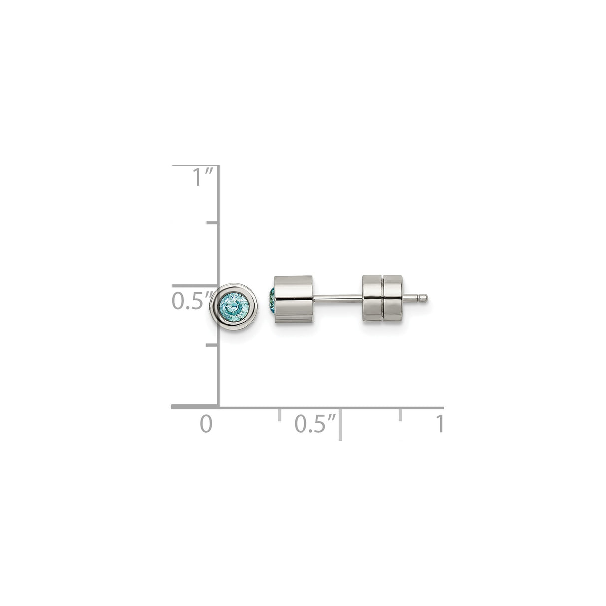Stainless Steel Stud Earrings with Light Blue Cubic Zirconia, Cylinder Design