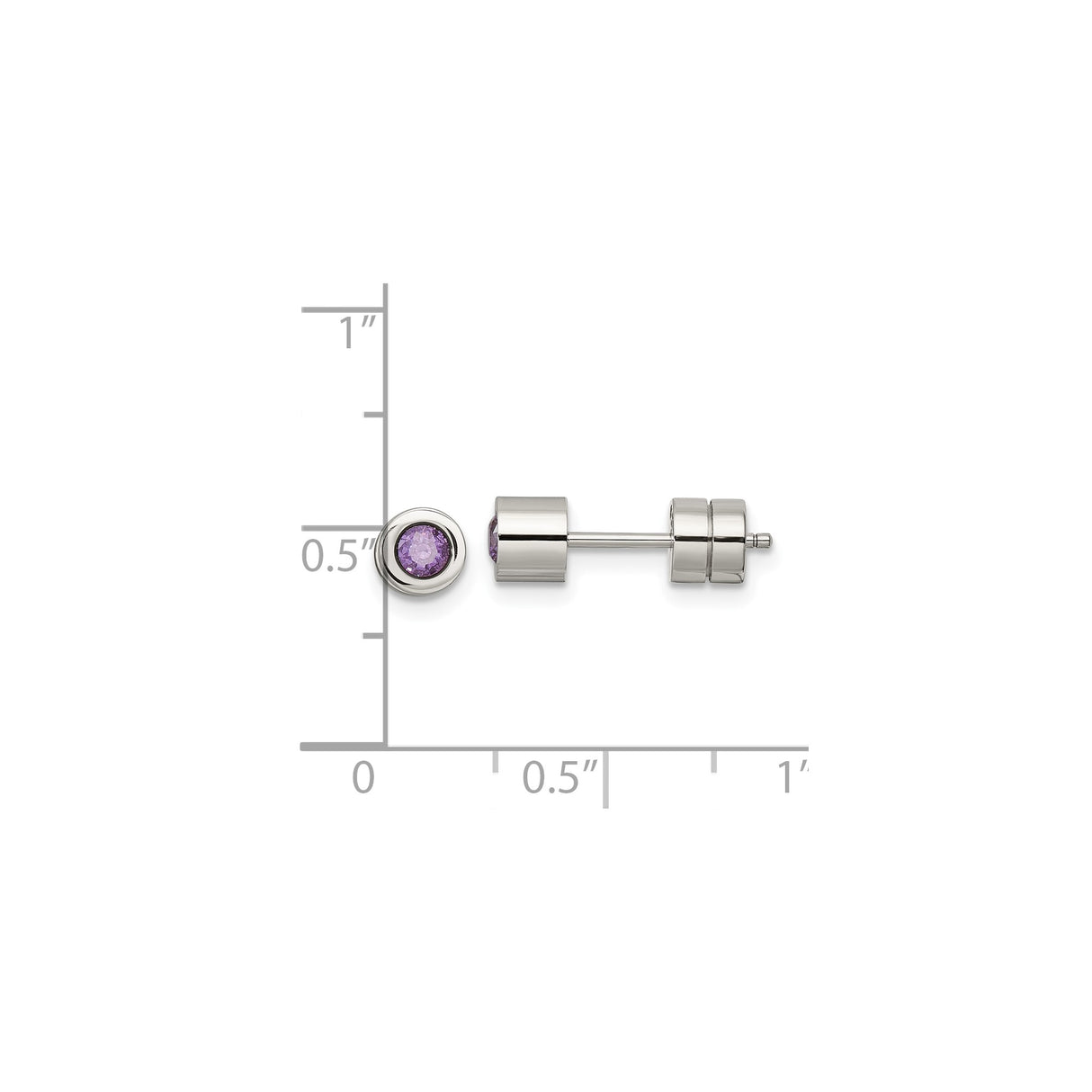 Stainless Steel Stud Earrings with Purple Cubic Zirconia, Faux Plug Style, Unisex Urban Design