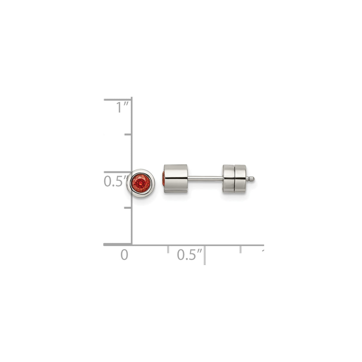 316 Stainless Steel Stud Earrings with Red Cubic Zirconia, Bezel Set, Hypoallergenic, Unisex Style