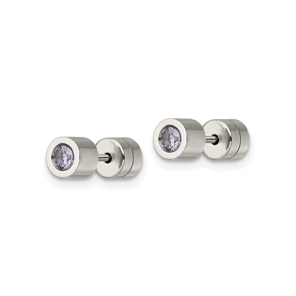 316 Stainless Steel Stud Earrings with Light Purple Cubic Zirconia, Bezel Set, Hypoallergenic Unisex Design