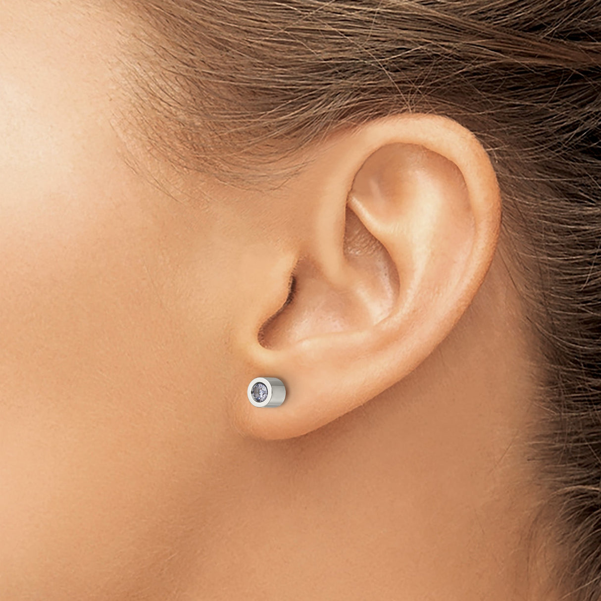 316 Stainless Steel Stud Earrings with Light Purple Cubic Zirconia, Bezel Set, Hypoallergenic Unisex Design