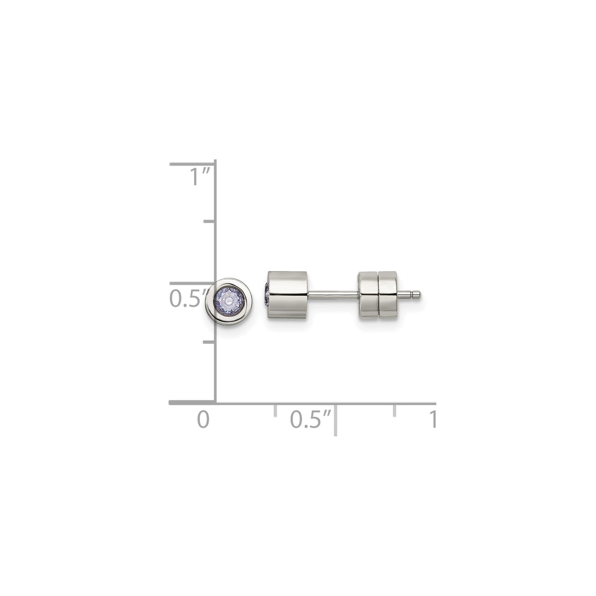 316 Stainless Steel Stud Earrings with Light Purple Cubic Zirconia, Bezel Set, Hypoallergenic Unisex Design