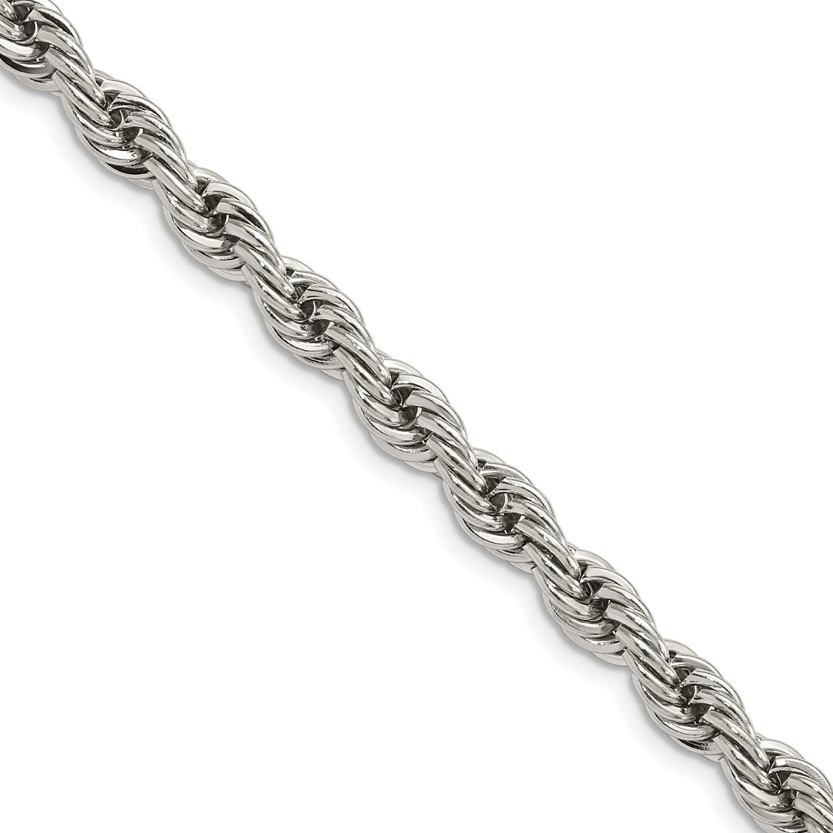 Stainless Steel 6 mm Rope Chain Necklace, Polished detail view