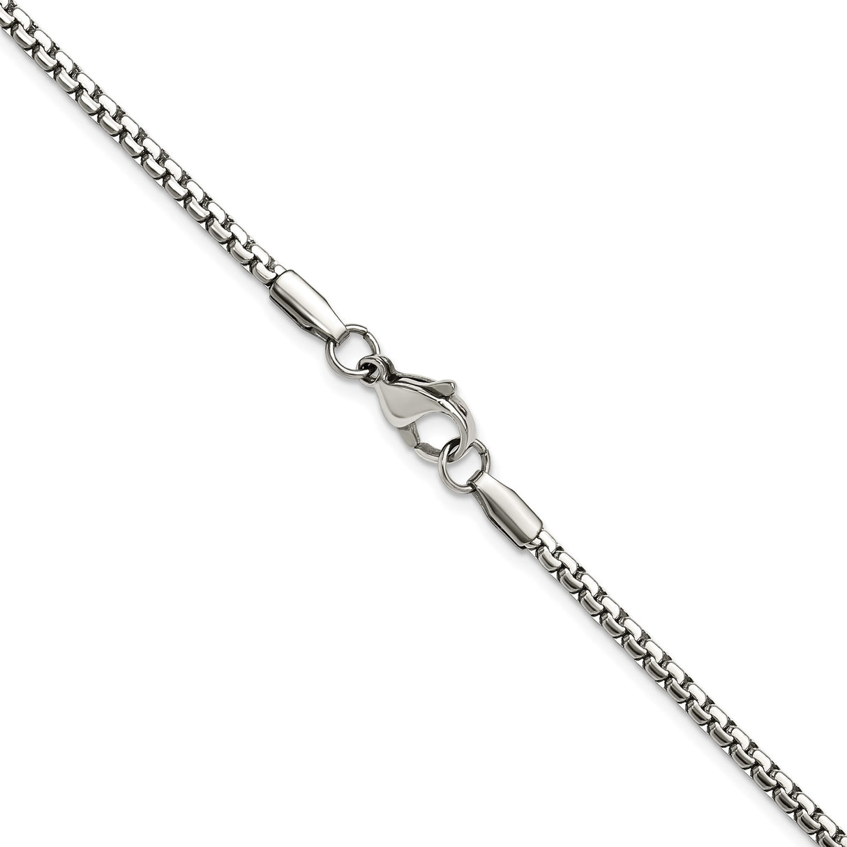 Stainless Steel 2.5 mm Box Chain Necklace, Polished alternate angle
